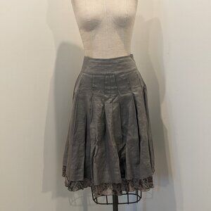 Yuvita Grey Linen Knee Skirt with ruffle details